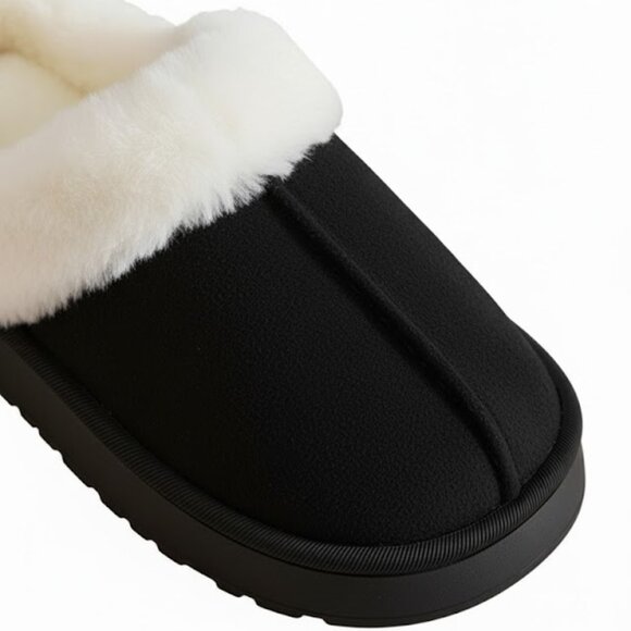 Men's Faux Fur Lined Slip-On SlippersCozy Warm Winter House Shoes~BLACK - Picture 3 of 6